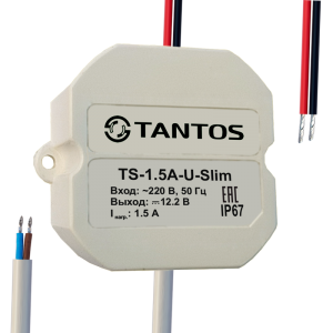 TS-1,5A-U-Slim Tantos Источник вторичного электропитания 12В, 1.5А в корпусе IP67 (всепогодный) для скрытой установки в короба, распределительные коробки.